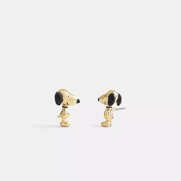 NWT Coach X Peanuts Snoopy Stud Earrings Gold/Black CCA49 - Picture 5 of 7